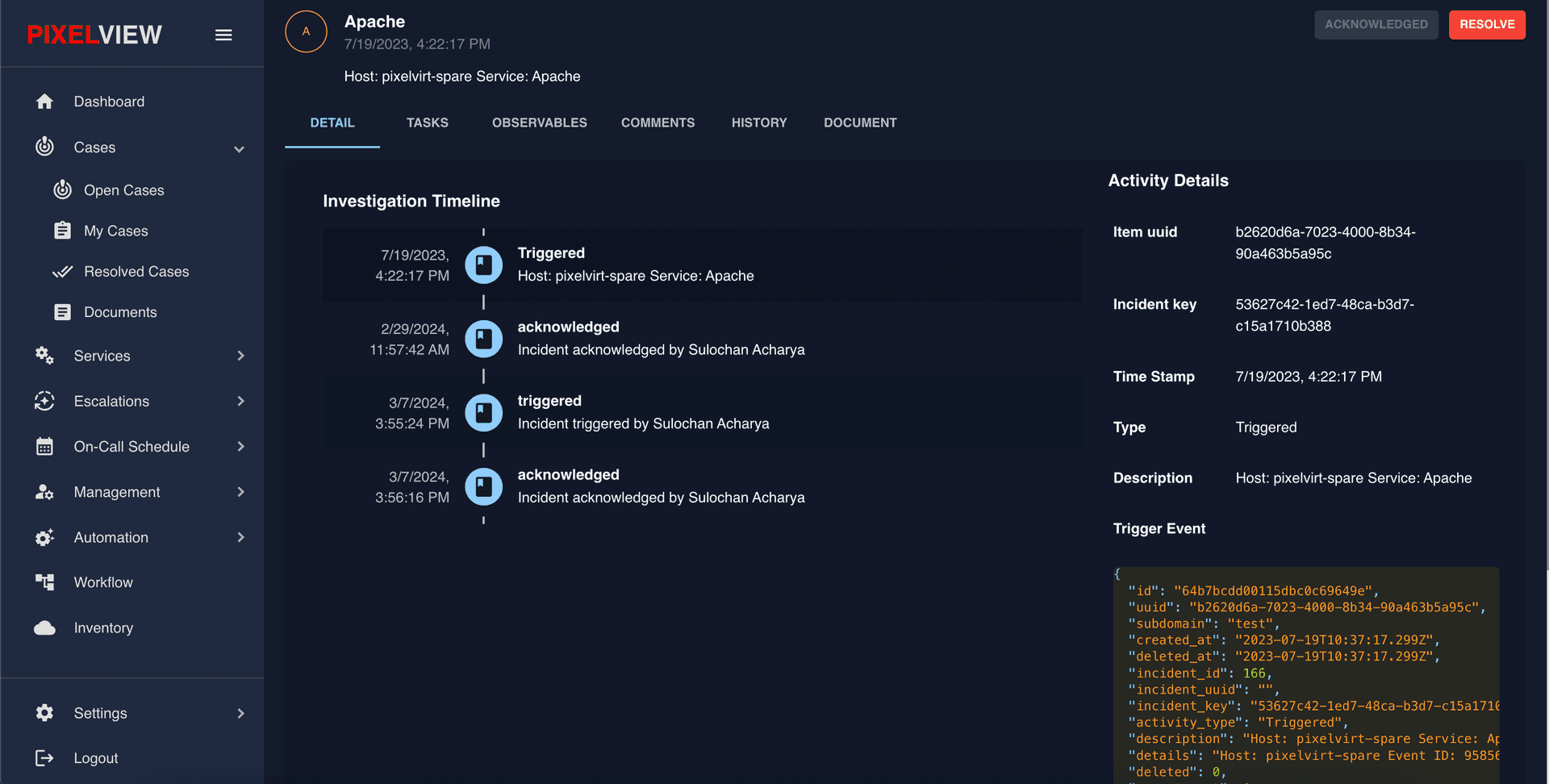 Incidents detail