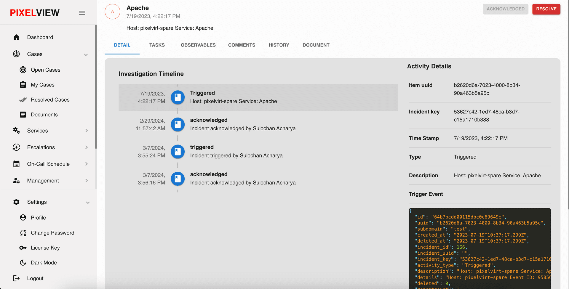 Incidents detail